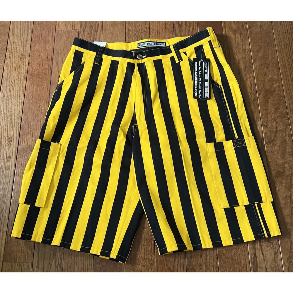 GAME BIBS Striped Cargo Shorts Yellow Black Steelers Gameday Festival Men Sz 36